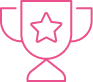 Icône de trophée rose avec une étoile au centre, symbolisant la récompense, le succès, l'excellence et l'accomplissement.